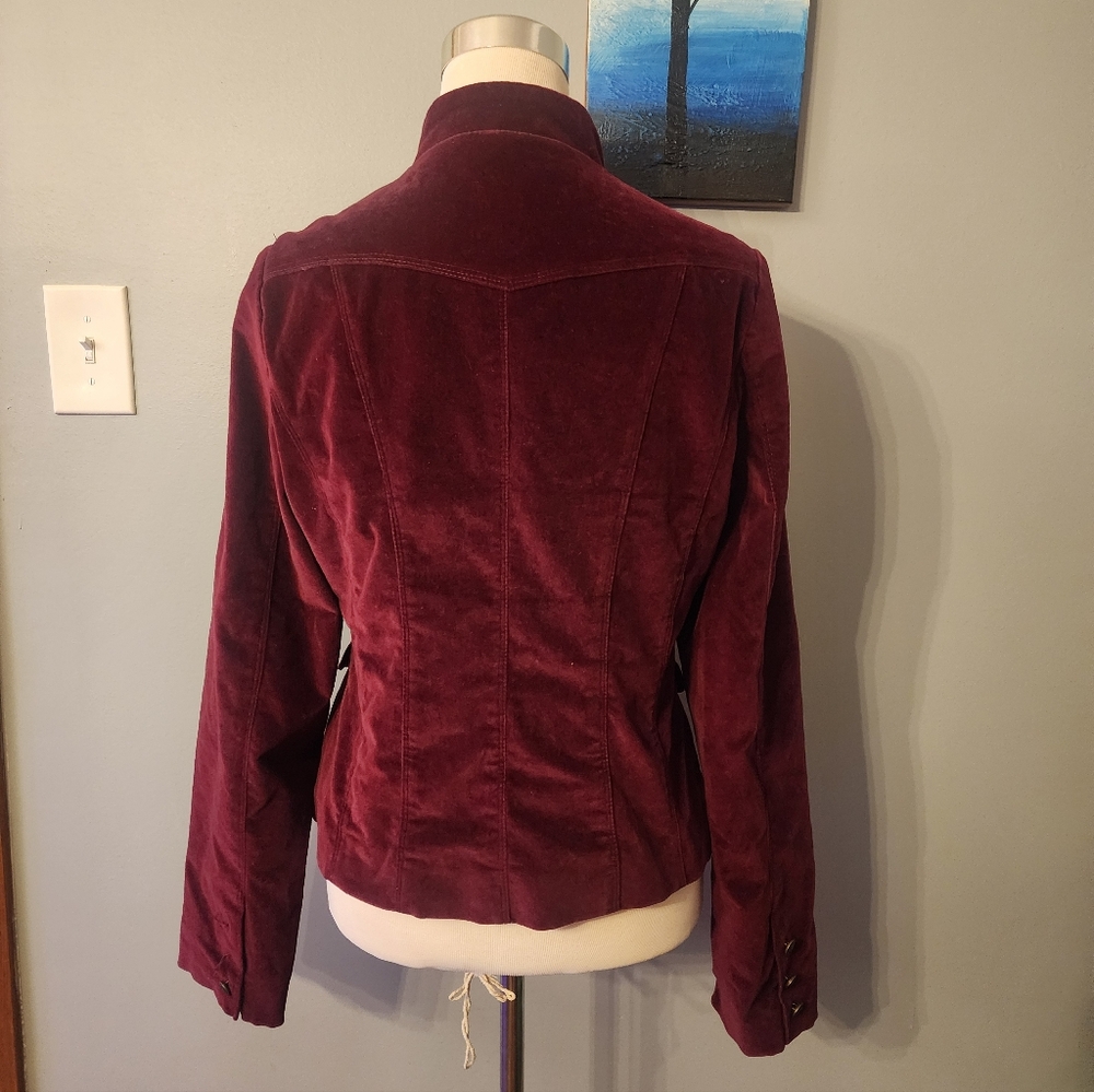Gadzooks Burgundy Velvet Women's Blazer Military Jacket Size Large - Picture 8 of 11